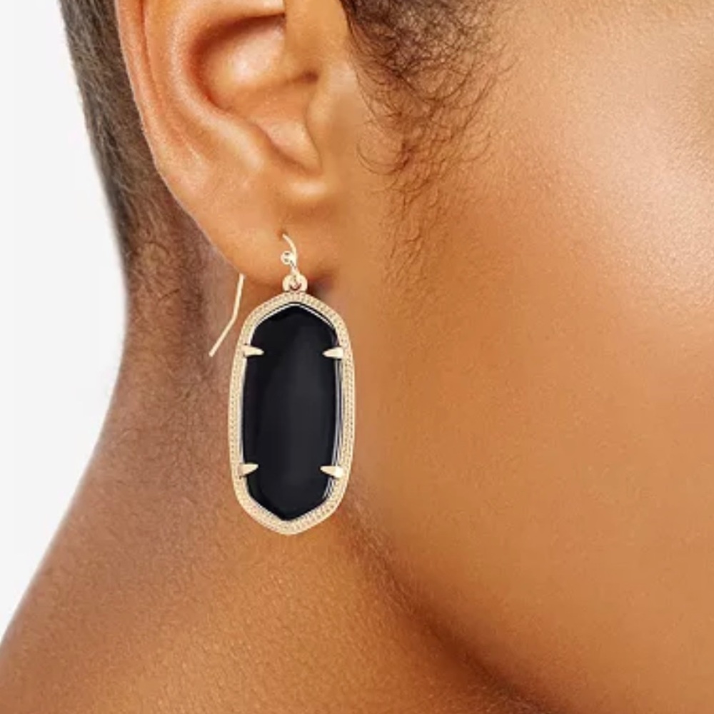 LIKE NEW-Kendra Scott Black & Gold DANIELLE drop earrings includes dust bag!